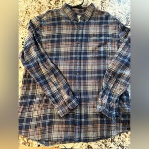Used St. John's Bay Navy and Gray Plaid Shirt